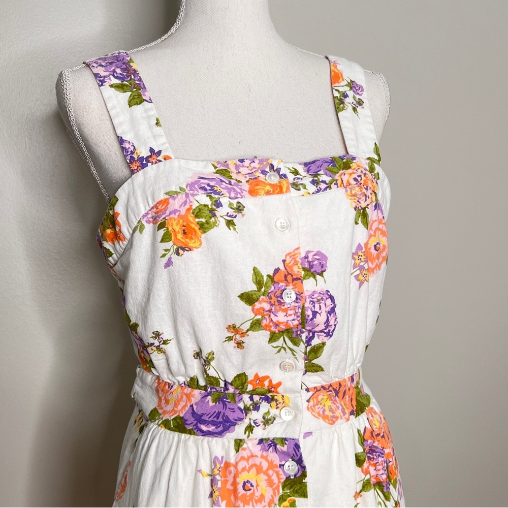 FRNCH Ammi Rose Print Midi Dress Fit & Flare Linen Belted Romantic Women Size M - Picture 2 of 12
